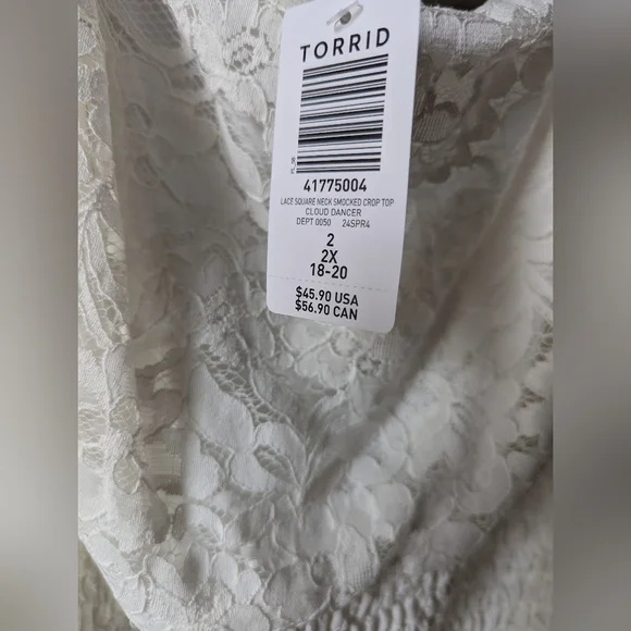 NWT Torrid White Lace Trim Top 2X - Picture 7 of 10